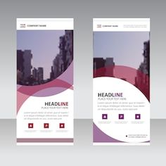 two roll up banner templates with cityscape in the back and pink tones