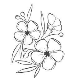 an ink drawing of flowers on a white background