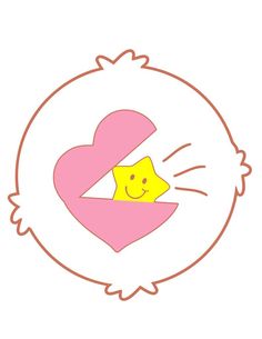 a pink heart with a yellow star in the middle and a white circle around it