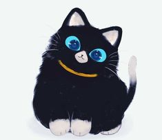 a black cat with blue eyes sitting down