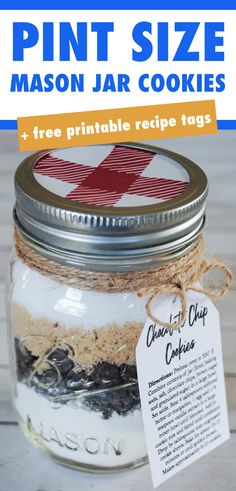 mason jar cookie mix recipe with free printable label and instructions to make it in the microwave