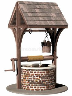 an outdoor bar with brick walls and a roof on it's side, next to a bucket full of ice cream