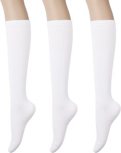 PRICES MAY VARY. Made from 84% cotton, 11% polyester, 5% polyurethane for comfort and breathability Knee high length hits right below the knees for a casual look Moisture-wicking cotton material keeps feet cool and dry during any activity Reinforced toe and stretch fabric allows for all day wear Machine washable; fits women's shoe sizes 5-10 
Women's Premium Cotton Knee High Socks socks 

 Product Main Information
 * Fabrics: Cotton 84%, Polyester 11%, Polyurethane 5%
 * Package & Color: 3 pairs Fitted White Mid-calf Stockings, White Fitted Cotton Knee-high Socks, Fitted White Cotton Knee-high Socks, Soft White Knee-high Socks, Fitted White Mid-calf Socks, Fitted Breathable White Knee-high Socks, White Breathable Fitted Knee-high Socks, Fitted White Breathable Knee-high Socks, White Breathable Stretch Knee-high Socks