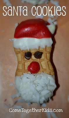 a close up of a waffle with a santa hat on