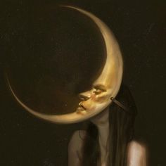 a painting of a woman with her head in the moon