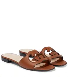 Designer Flat Sandals | Mytheresa US Gucci Flats, Gucci Sandals, G Logo, Womens Summer Shoes, Brown Leather Sandals, Leather Slide Sandals, Gold Sandals, Designer Sandals, Leather Slides