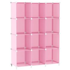 pink cubby storage unit with white wheels