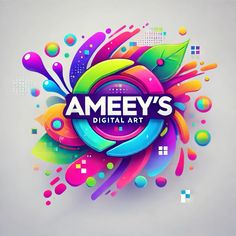 the logo for amey's digital art, which is designed with colorful shapes