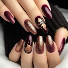 Maroon Nail, Almond Acrylic, Fancy Nails Designs, Polish Colors, Nagel Inspo, Fall Nail Art, Cat Kuku