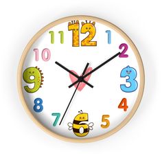 a wall clock with numbers and animals on it's face, showing the time