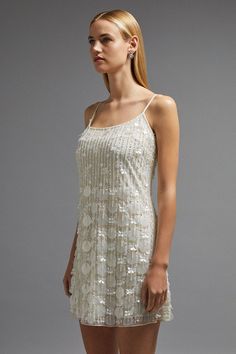 Embellished Mixed Sequin Cami Swing Dress - Ivory - Embellished Mixed Sequin Cami Swing Dress Festive Embellished Sequin Summer Dress, Festive Sleeveless Embellished Mini Dress, Summer Embellished Metallic Sequin Dress, Vintage Embellished Sequin Summer Dress, Party-ready Embellished Mini Sequin Dress, Quick Delivery, Swing Dress, Dress Collection, Flapper Dress