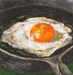 a painting of an egg in a frying pan