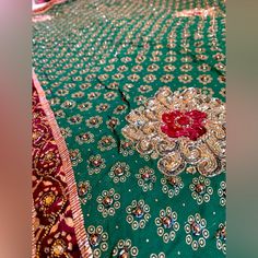 Heavy Work, Wedding Or Special Occasion Outfit, Sari And Blouse, Blouse Measurements In The Pictures Traditional Draped Dupatta With Stone Work For Wedding, Traditional Wedding Dupatta With Stone Work, Wedding Dupatta With Stone Work, Elegant Green Lehenga With Stone Work, Traditional Handwork Dupatta For Formal Occasions, Elegant Formal Dupatta With Handwork, Elegant Saree With Dabka Work For Wedding, Green Lehenga With Stone Work For Reception, Elegant Wedding Saree With Dabka Work