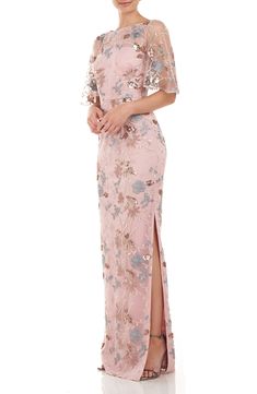 JS Collections Daphne Embroidered Sequin Column Gown | Nordstrom Mother Of The Bride Dresses Long, Black Tie Wedding Guests, Mother Wedding, Mother Of Groom Dresses, Mob Dresses, Column Gown, Gowns With Sleeves, Mom Dress, A Line Gown