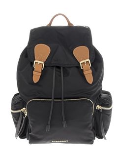 Burberry Large 'Rucksack' Backpack, Black - Premium Backpack from Burberry - Just $995! Shop now at Sunset Boutique Luxury Nylon Backpack, Luxury Nylon Backpack With Leather Trim, Luxury School Backpack With Leather Trim, Black Backpack With Leather Trim For Travel, Black Leather Backpack With Leather Trim For Travel, Black Travel Backpack With Leather Trim, Travel Backpack With Leather Trim And Nylon Material, Luxury Black Backpack For Outdoor Use, Luxury Black Backpack For Outdoor