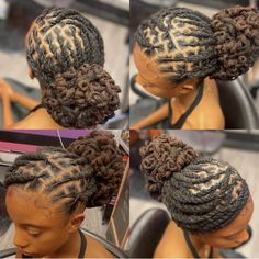 Loc Styles For Bridesmaids, Low Bun With Locs, Dread Hairstyles For Prom, Low Loc Petal Bun, Low Petal Bun Locs, Formal Dreadlock Hairstyles, Dread Lock Hairstyles, Long Curly Locs, Low Bun Loc Styles