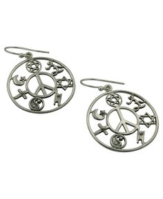 These dangling silver earrings depict the “coexist” sign – symbolic of universal acceptance, love, and harmony between diverse cultures. Starting with the crescent moon for “C”, each spiritual symbol on this bracelet reflects a different philosophy or spiritual tradition: C – Crescent Moon, Islam; O – Pentacle, Paganism; E – Om Symbol, Hinduism; X – Star of David, Judaism; I – Individuality Symbol, Humanism; S – Yin Yang, Taoism; T – Cross, Christianity. Sterling silver coexist symbol for dangle Buddha Groove, Spiritual Symbols, Om Symbol, Yin Yang, Crescent Moon, Crescent, Sterling Silver Earrings, Philosophy, Silver Earrings