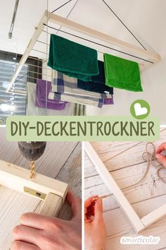 two pictures with the words diy - deckentrockner on them