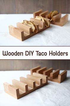 the wooden diy taco holders are ready to be used for snacking and serving