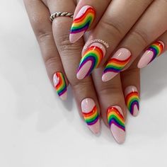 Lgbtq Nail Art, Lgbtq Nail Designs, Minimalist Pride Nail Art, Abstract Pride Nails, Pride Nail Ideas, Rainbow Pop Art Nails, Pride Nail, Ballerina Acrylic Nails, Pride Week