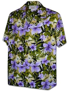 Pacific Legend Hibiscus&Leaves Purple Cotton Men's Hawaiian Shirt Island Forest, Hibiscus Garden, Easy Wear Dresses, Blouse Man, Business Casual Shirts, Hawaiian Outfit, Tropical Shirts, Rayon Shirt, Hawaiian Dress