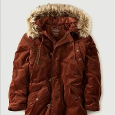 American Eagle Outfitters Mid-Length Winter Parka With Detachable Faux Fur Hood - Burnt Orange / Brown / Rust Colored Excellent Condition, Worn Less Than 3-4 , Faux Fur Hood Attachment Basically Brand New And Has Never Been Worn Outside Of The Store. - Size Xs - Nwot - Knee Length, Slightly Longer In Back - Deep Pockets - Adjustable Drawstring At Waistline And Hood - Large Buttons With Loop-Closure Zipper Flap -100% Cotton - Soft Corduroy - Purchased Brand New $160 Rust Color Palette, Orange Coat, Fur Hood Coat, Winter Parka, Large Buttons, Fur Hood, Corduroy Jacket, Orange Brown, Burnt Orange