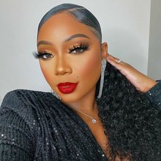 Red Lipstick Looks Black Women, Soft Glam With Red Lip Black Women, Tamara Renaye Makeup, Red Lipstick On Black Women, Spiderman Eye Makeup, Makeup With Red Lipstick Black Women, Black And Gold Makeup Looks, Red And Gold Makeup, Black And Gold Makeup