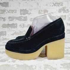 New Pattern Solid Toe Shape Square Toe Closure Slip On Us Shoe Size 9 Color Black Heel Height High (3-3.9 In) Brand Marc Fisher Department Women Type Heel Heel Style Block Style Platform Theme 70s Upper Material Suede Casual Platform Loafers With High Heel, Black Platform Loafers With Block Heel For Spring, Casual Black High Heel Platform Loafers, Black Platform High Heel Loafers, Black High-heeled Platform Loafers, Casual Pointed Toe Heels With Rubber Heel Cap, Casual Heels With Pointed Toe And Rubber Heel Cap, Platform Loafers With Medium Width And Round Toe, Spring Casual High Heel Platform Loafers