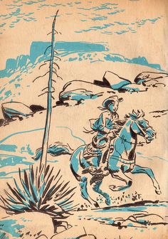 a drawing of a man riding a horse