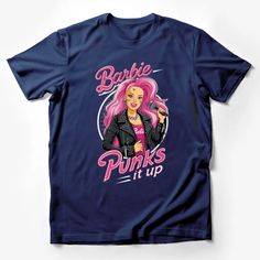 Punk Barbie Graphic Tee, Pink Hair Punk Rock Barbie T-Shirt, Women's Fashion Top, Unique Gift Idea Male T-Shirt Custom graphic T-Shirt.Customize your color