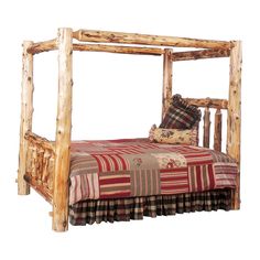 Canopy Log Bed (7694474772712) Log Canopy Bed, Log Bed Frame, Wood Canopy Bed, Northern White Cedar, Log Bed, Wood Canopy, Matching Nightstands, Log Furniture, Canopy Bed