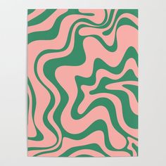 a pink and green abstract pattern with wavy lines