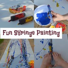 children's hands are painting on paper with blue and yellow paint, while the child is