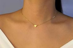 tiny gold heart necklace / tiny heart necklace / dainty heart necklace / dainty gold heart necklace Simple Heart Necklace, Rose Gold Heart Necklace, Small Heart Necklace, Tiny Heart Necklace, Preppy Jewelry, Rose Gold Heart, Heart Pendant Gold, Gold Heart Necklace, Silver Heart Necklace