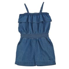 Mud Pie Little Girl Blue Denim Ruffle Romper Denim Short Romper, Smocked Clothes, Shorts Romper, Romper Outfit, Ruffle Romper, Denim Romper, Bubble Romper, One Piece Outfit, Girls Denim