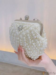 BirdinBag - Elegant Faux Pearl & Rhinestone Evening Bag: Perfect for Weddings, Proms & Parties Glamorous Wedding Bags With Pearl Handle, Pearl White Rectangular Wedding Bag, Pearl White Handheld Bags For Wedding, Embellished Clutch For Banquet, Handheld Pearl Bag For Wedding, Elegant White Bag With Rhinestones, Pearl Handle Handheld Wedding Bags, Handheld Wedding Bag With Pearl Handle, Wedding Handheld Bags With Pearl Handle