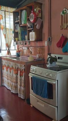 the kitchen is clean and ready to be used as a dining room or playroom