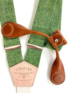 Stratton Suspender Co. features our Spruce (bright green) linen suspenders on veg tan shoulder leather with cream colored elastic back strap for the Fall 2022 suspenders collection Magnetic Stratton Suspender clasps in Tan Pontedero Italian leather hand-picked by Stratton Suspender Co. Mens Suspenders Outfit Wedding, Mens Suspenders Outfit, Suspenders Men Casual, Leather Suspenders Wedding, Wedding Suspenders, Suspenders Outfit, Suspenders Wedding, Suspenders Men, Leather Suspenders