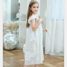 Girls Sleepwear - Little Bambini Boutique Girls Pyjamas, Girls Sleepwear, Sleep Dress, Cotton Embroidery, Nightgowns, Baby & Toddler Clothing, Soft White, Summer Nights, Flutter Sleeve