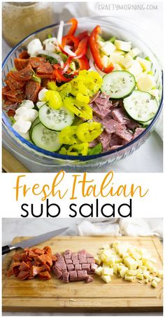 fresh italian sub salad with sliced vegetables and meat