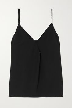 Givenchy's camisole has been made in Italy from twill and has dainty shoulder straps - one of which is made from silver chain links. It's cut for a slim fit and subtly folded at the bust. Elegant Black Tank Top With Adjustable Straps, Elegant Tank Camisole With Straps, Evening Cami Tank Top With Adjustable Straps, Elegant Evening Tank Top With Straps, Evening Camisole With Adjustable Straps, Chic Evening Tank Top With Straps, Chic Evening Tops With Straps, Elegant Tank Top With Spaghetti Straps, Evening Tank Top With Delicate Straps