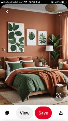 an orange and green bedroom is featured in the instagram page for pinterest