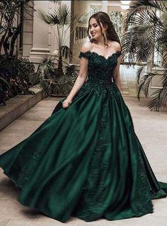 Classic Satin Dark Green Off Shoulder Sweetheart Ball Gown Prom Dress,PD22225 sold by lovebridal on Storenvy Beautiful Green Prom Dresses, Grad Dresses Off The Shoulder, Dark Forest Green Wedding Dress, Forest Green Wedding Dress Gowns, Dark Ball Dress, Slytherin Themed Dress, Hogwarts Yule Ball Dresses Slytherin, Elegant Ball Gowns Evening Dresses, Dark Forest Green Dress