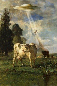 a painting of cows grazing in a field