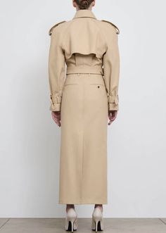 WARDROBE.NYC Perfecto Trench Crafted in a midweight Italian double twill cotton and defined by its cropped waist cut and meticulous tailoring. Fine details include signature epaulets, a throat latch, storm flap, and fixed belted closure. Color: Khaki Composition: Outer 100% Cotton, Lining 100% Viscose Fit: True to Size Luxury Gabardine Outerwear With Belted Cuffs, Luxury Gabardine Utility Outerwear, Luxury Khaki Outerwear With Detachable Hood, Luxury Khaki Outerwear With Stand Collar, Luxury Khaki Outerwear With Double Button Closure, Luxury Double-breasted Khaki Outerwear, Luxury Khaki Double-breasted Outerwear, Luxury Outerwear With Concealed Placket And Straight Hem, Luxury Gabardine Outerwear With Flap Pockets