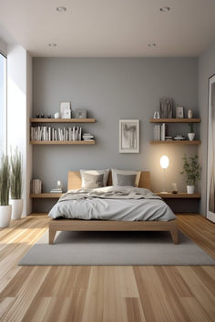 A minimalist bedroom featuring sun-washed gray walls and subtle brown accents, reflecting chic and tranquil brown bedroom ideas. Light Gray Walls Bedroom Ideas, Light Grey And Brown Bedroom, Grey And Brown Bedroom Ideas, Light Gray Walls Bedroom, Gray And Brown Bedroom Ideas, Grey Brown Bedroom, Grey And Brown Bedroom, Gray Walls Bedroom Decor, Warm Minimalist Bedroom