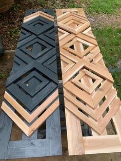 several pieces of wood sitting next to each other on top of a wooden pallet