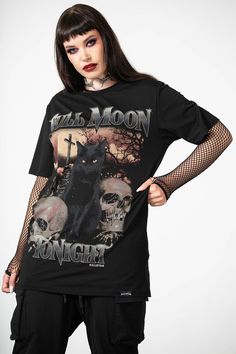 Full Moon T-Shirt | Killstar Band Shirt Outfits, Full Moon Tonight, 2010 Fashion, Moon T Shirt, Stretch Cotton Fabric, Gothic Fashion, Favorite Shirts, Alternative Fashion, Full Moon