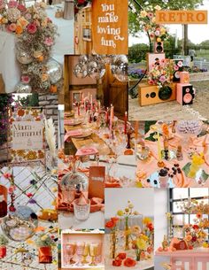 a collage of photos with flowers and decorations