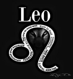 the zodiac sign leo with an animal's face and words written in white on a black background